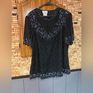 Vintage 90’s Stenay Woman 100% silk fully beaded floral top no size